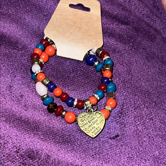 Jewelry - Colorful Beaded Bracelet set with Heart Charm
